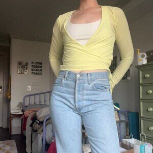 Outdoor Voices Lemon Tissue Weave Wrap Top